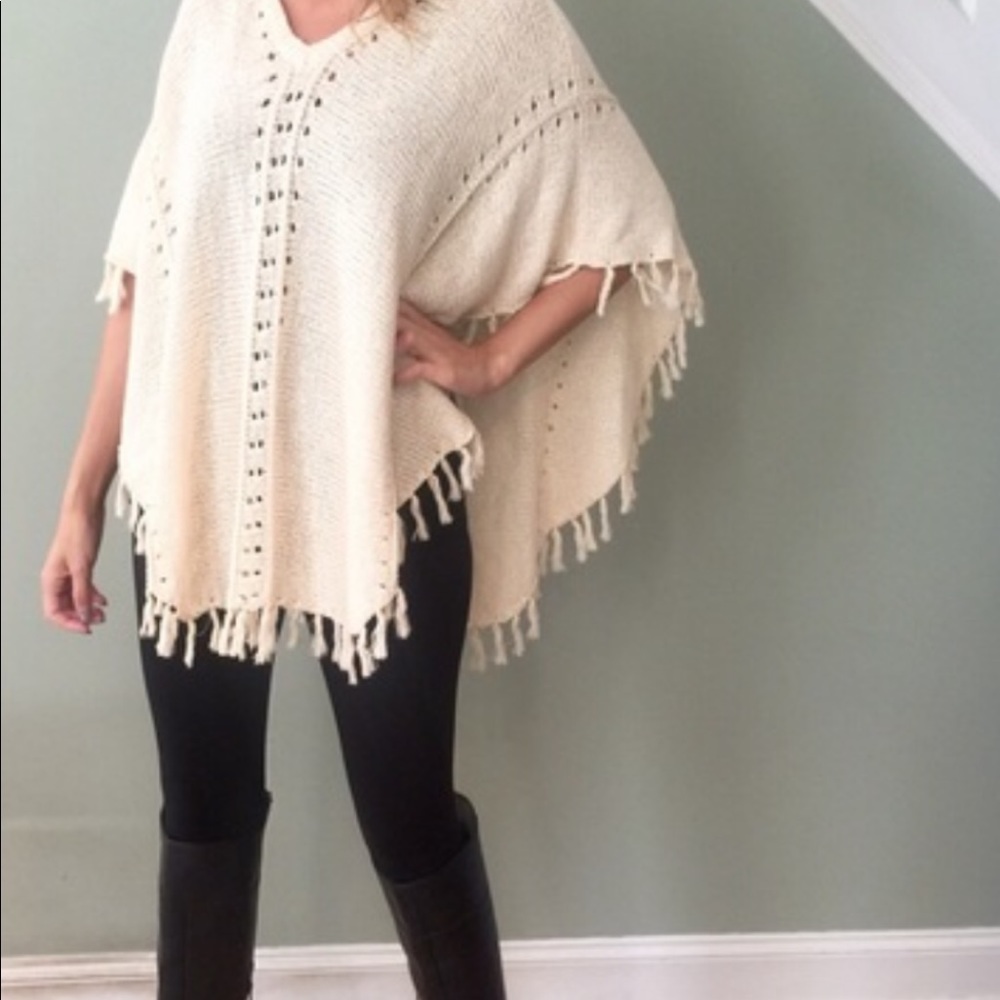 Loft oversized fringe poncho in cream